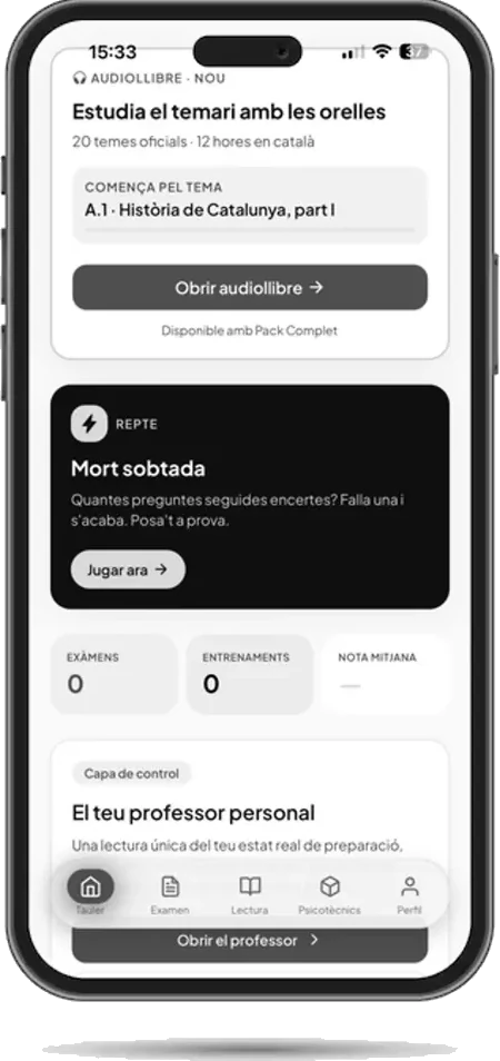 App TestPolicia (iOS) — panel de preparación y temario en audio