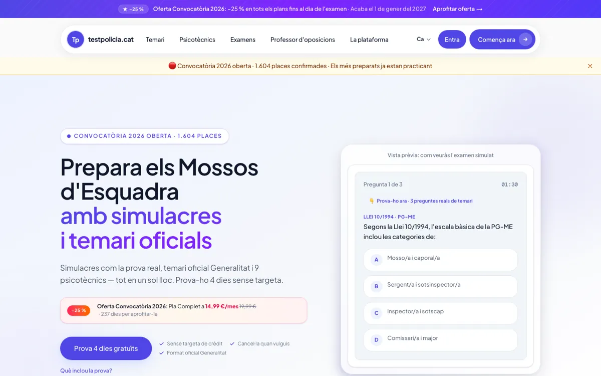 Plataforma SaaS TestPolicia en producció — testpolicia.cat